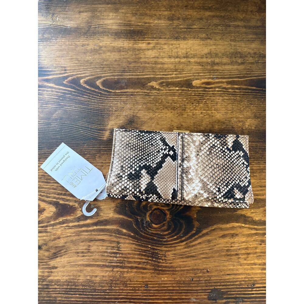 Time And Tru Tan Snakeskin Print Clutch